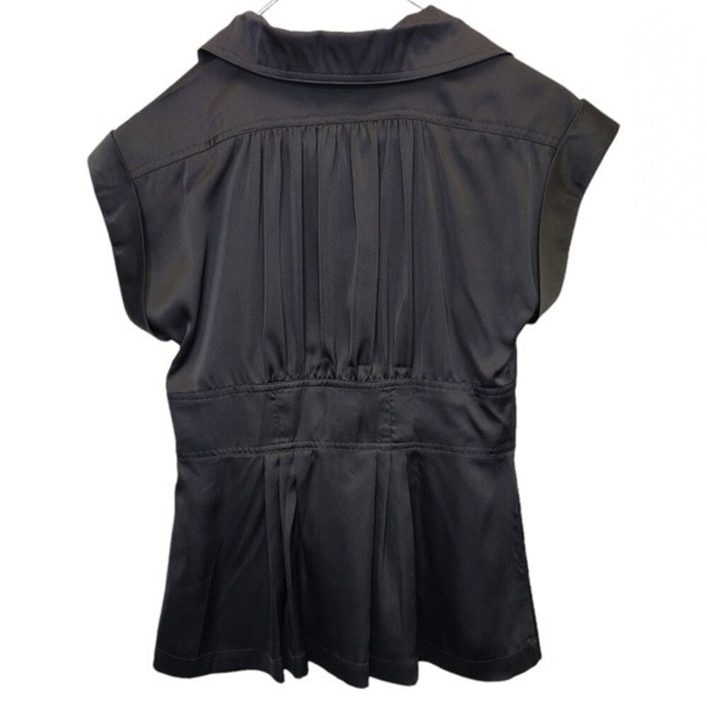 New York & Company Collection Women's 2 Black Peplum Button Up Short Sleeve Top - Picture 2 of 11